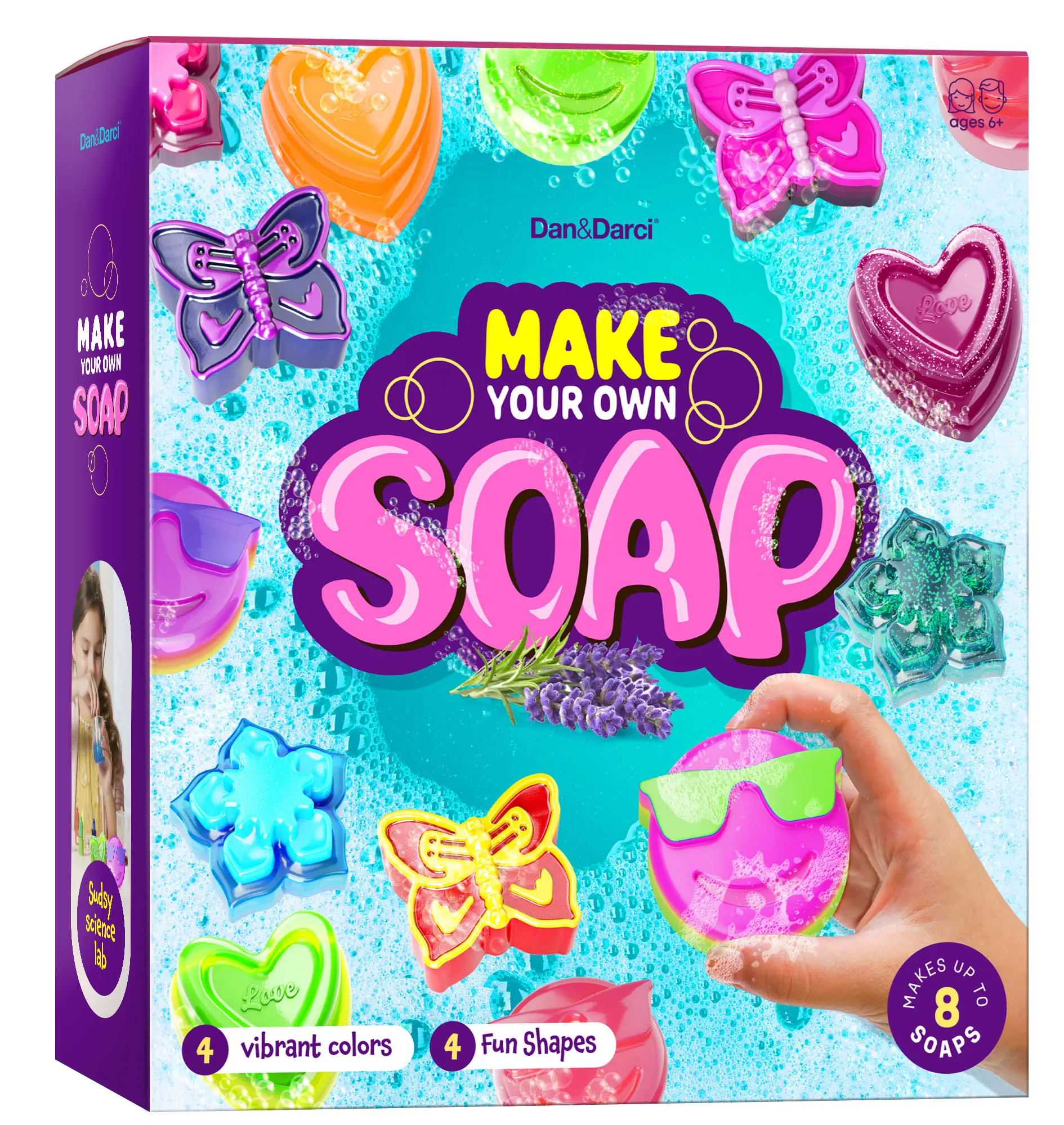 Dan&Darci DIY Soap Making Kit for Kids Create 8 Colorful Soaps with Molds Glitter Fragrance STEM Bath Science Fun 7x4x2 in