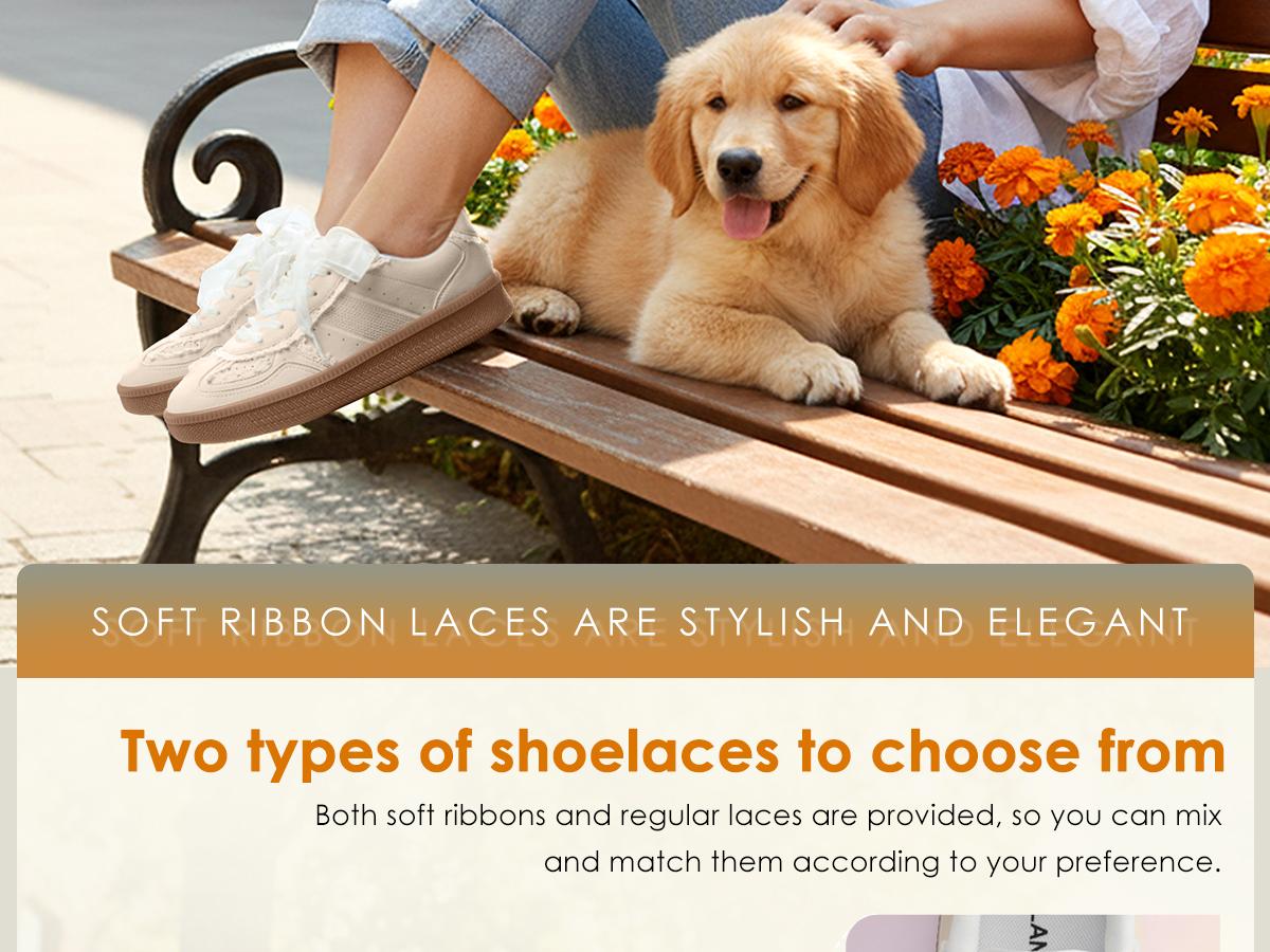 Vilanva Women's Lace Detail Fashion Sneakers Comfortable Casual Dress Sneakers with Retro Gum Sole Walking Trendy Footwear