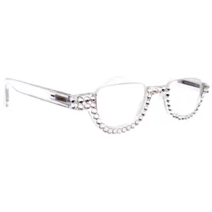 Half Moon, (Bling) Reading Glasses For Woman Adorned W (Clear) Genuine European Crystals, (Translucent) Lower Nose Frame, NY Fifth Avenue