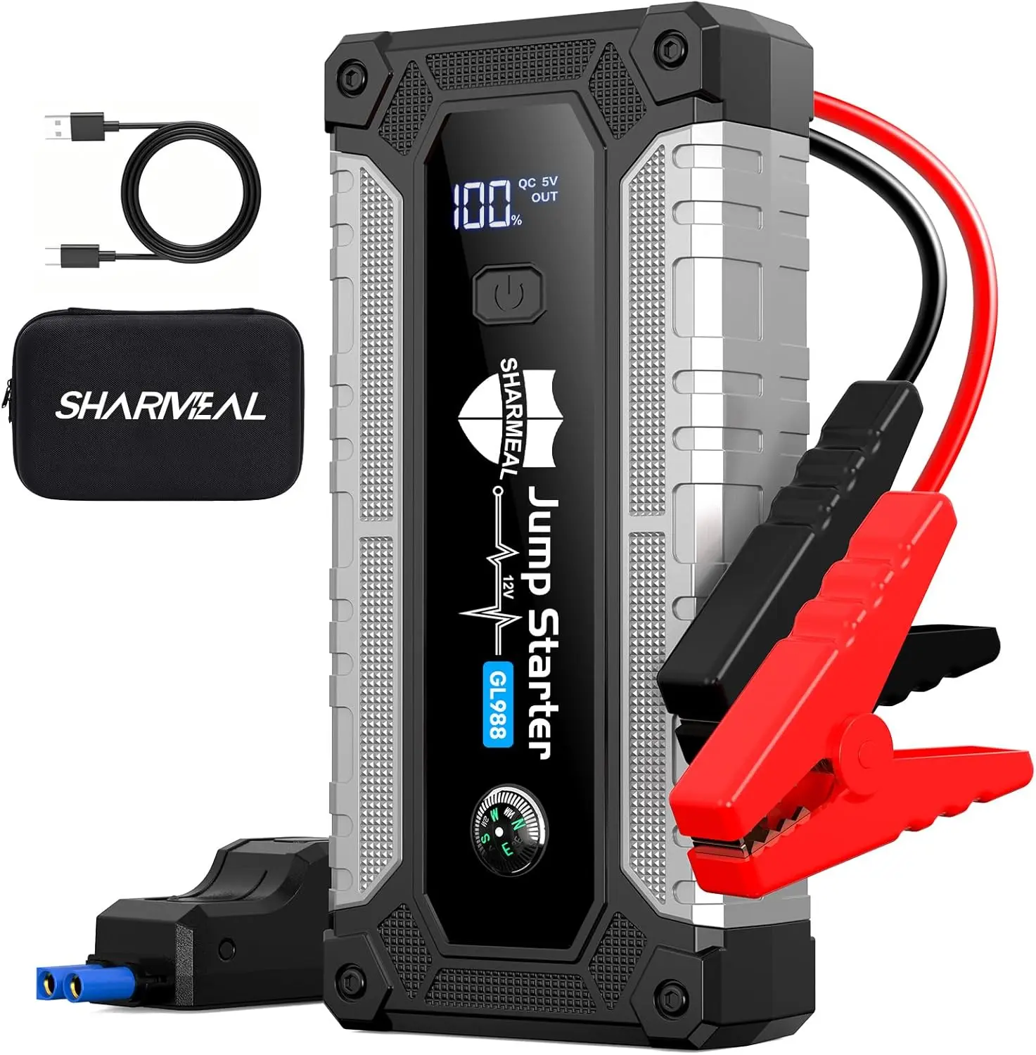 Car Jump Starter 6000A, Portable Jump Starter 12V Car Battery Booster Jump Box Pack for All Gas & 10.0L Diesel Engines with 3 Modes Flashlight and Jumper Cables (6000A)
