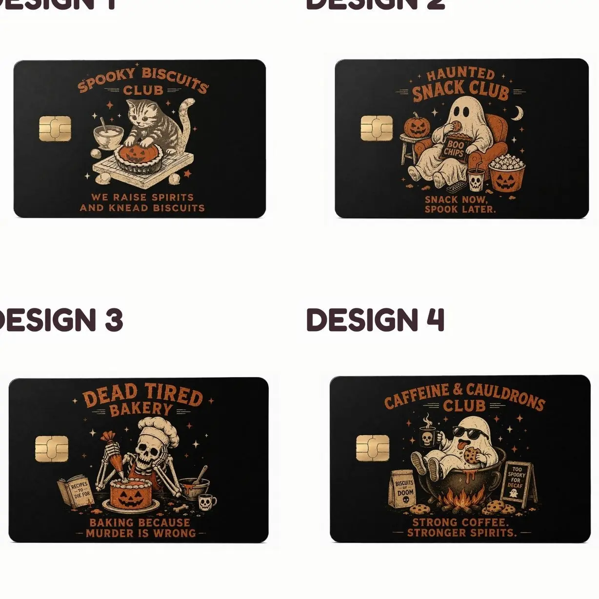 Spooky Coffee & Bakery Halloween Skin Card Collection | Funny Ghost Debit Card Covers | Gothic ATM Card Stickers