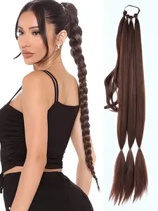 KAIRIYA 30 Inch Long Braided Ponytail Hair Extension with Elastic Tie & Straight Wrap, Synthetic Hairpiece for Women, Weddings, Parties & Daily Use, Synthetic Hair Pieces, Ponytail Extensions