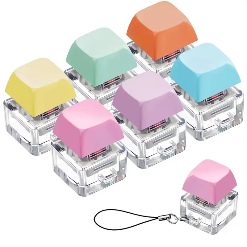 6pcs Colorful Mechanical Keycap Keychain, Mini Mechanical Keychain, Practical Gifts for Family and Friends, Stress Relief Tools, Keychain Pendant, Decompression Tool, Stress Relief Fidgeting, Mechanical Keyboard Experience, Stress Relief Accessory