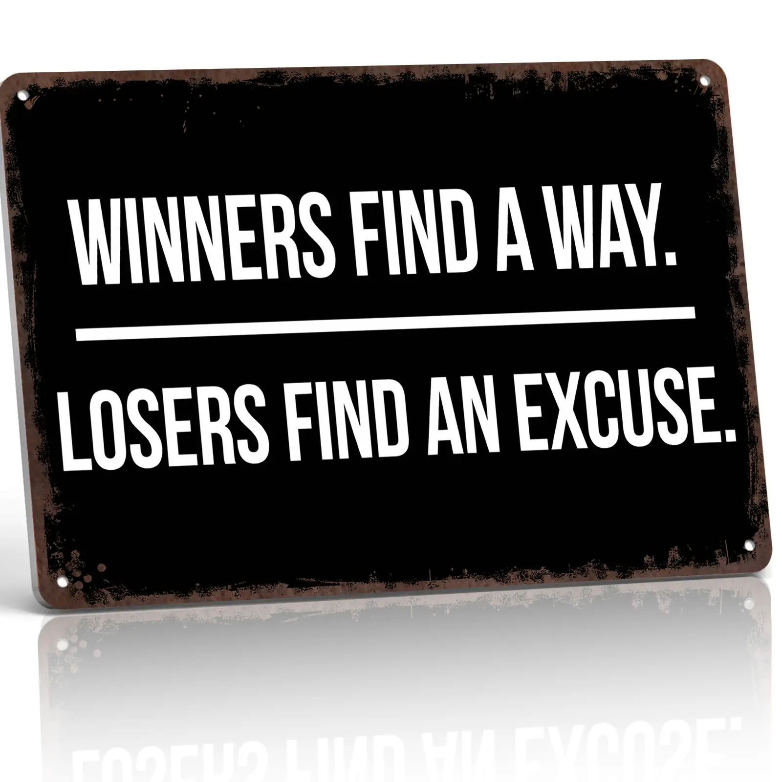 12x8 in Rectangle Aluminium Metal Sign - "Winners Find a Way Losers Find an Excuse" Motivational Art Deco Plaque, Retro Tin-Alternative Decor, Room Decor for Office Business, Gym Gift for Entrepreneurs