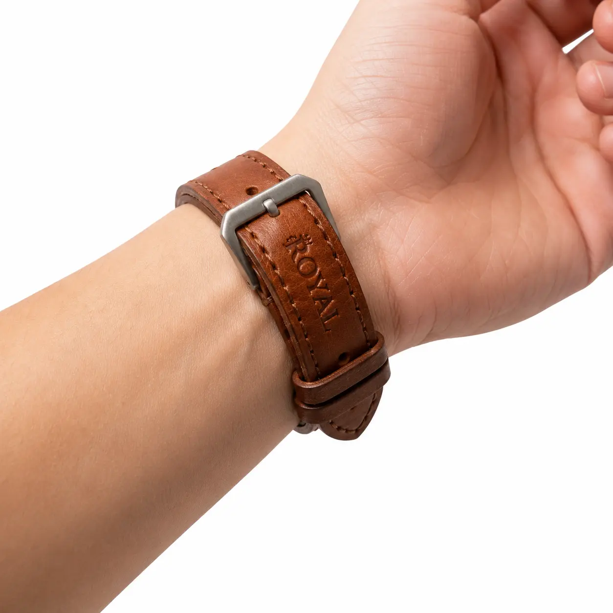 Royal Genuine Leather Watch Strap in Tan, Premium Double Stitch Replacement Band with Silver Buckle - Everyday Men's Accessories & Accessories for Women
