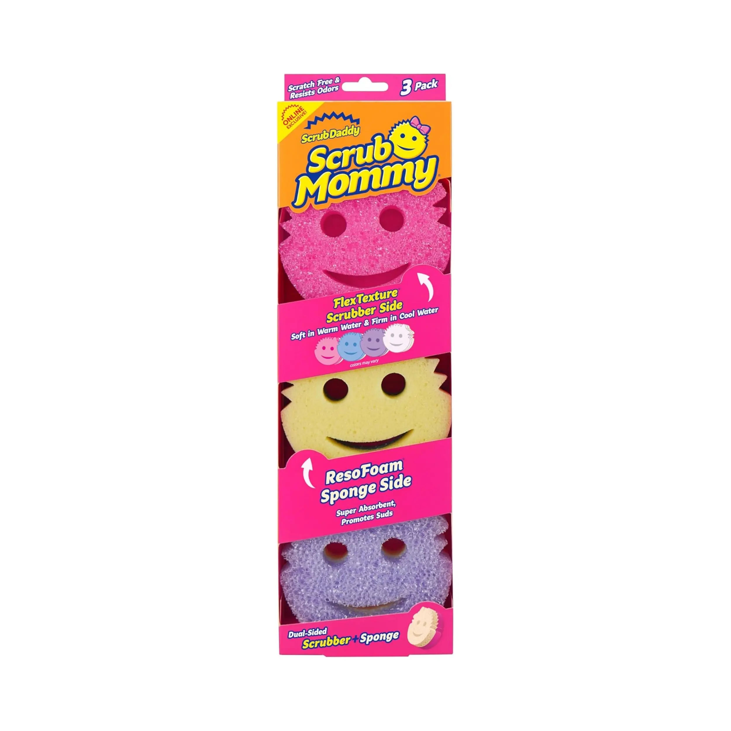 Scrub Mommy Dual-Sided Sponges - 3-Count Online Exclusive Non-Scratch Dish Scrubber, Kitchen & Bathroom Multi-Surface Safe Cleaning Sponges
