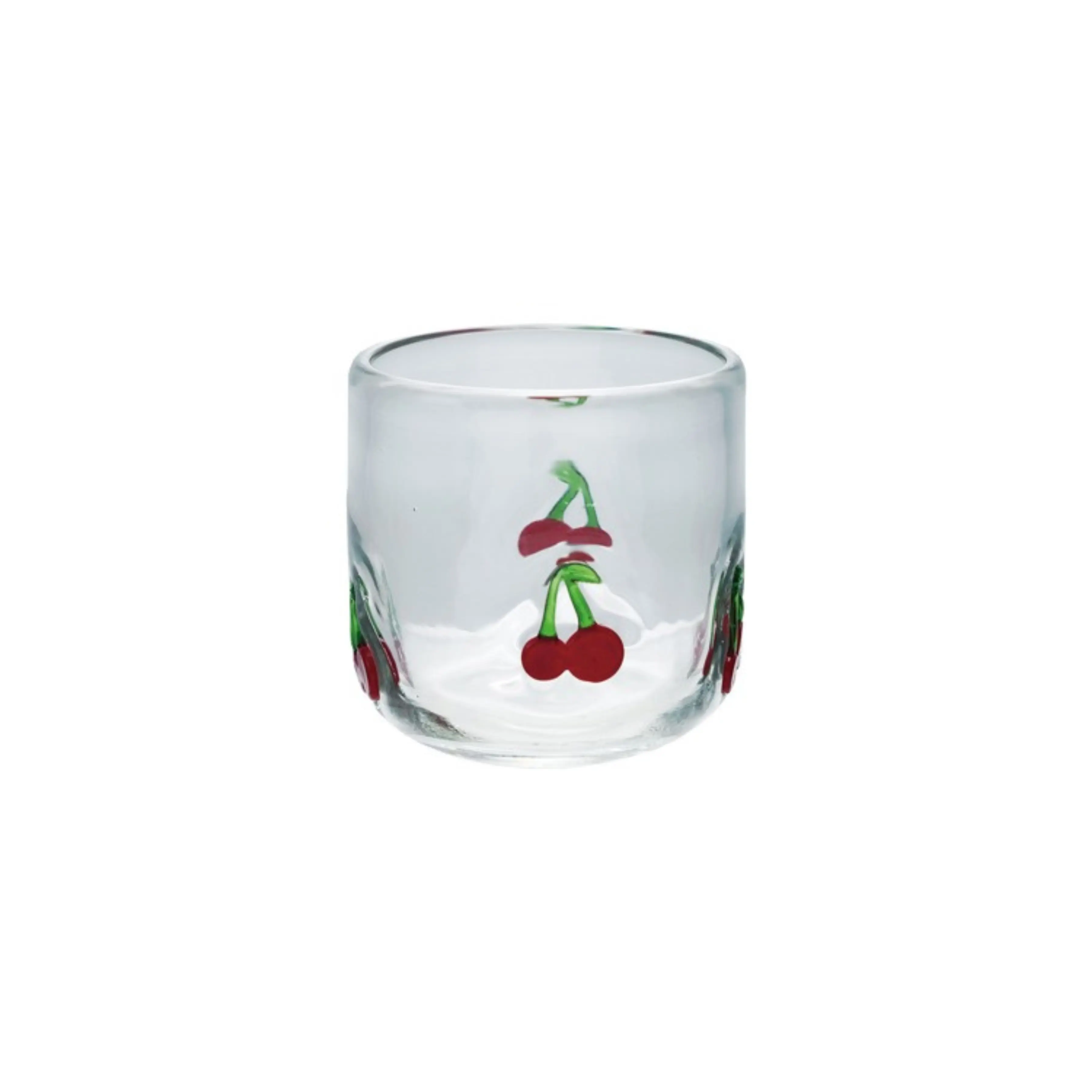 Hazel Mazel 10oz Round Colored Glass Cups - Unique Embedded Cherry Graphic Design, Adult Indoor Kitchenware Drinkware for Beverages