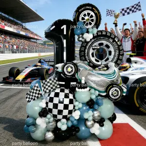 85-Piece Racing Theme Balloon Set, Includes 40-Inch Number Balloons, Tire/racing/creative Aluminum Foil Balloons, Boy Birthday Party Decorations