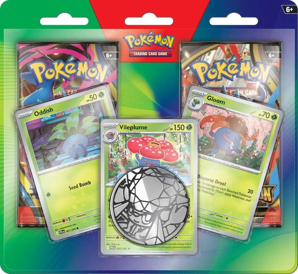 Pokemon TCG Collectible Cards - 2-Packs Blister Pack, Foil Set, Metallic Coin, TCG Booster, Two Packs