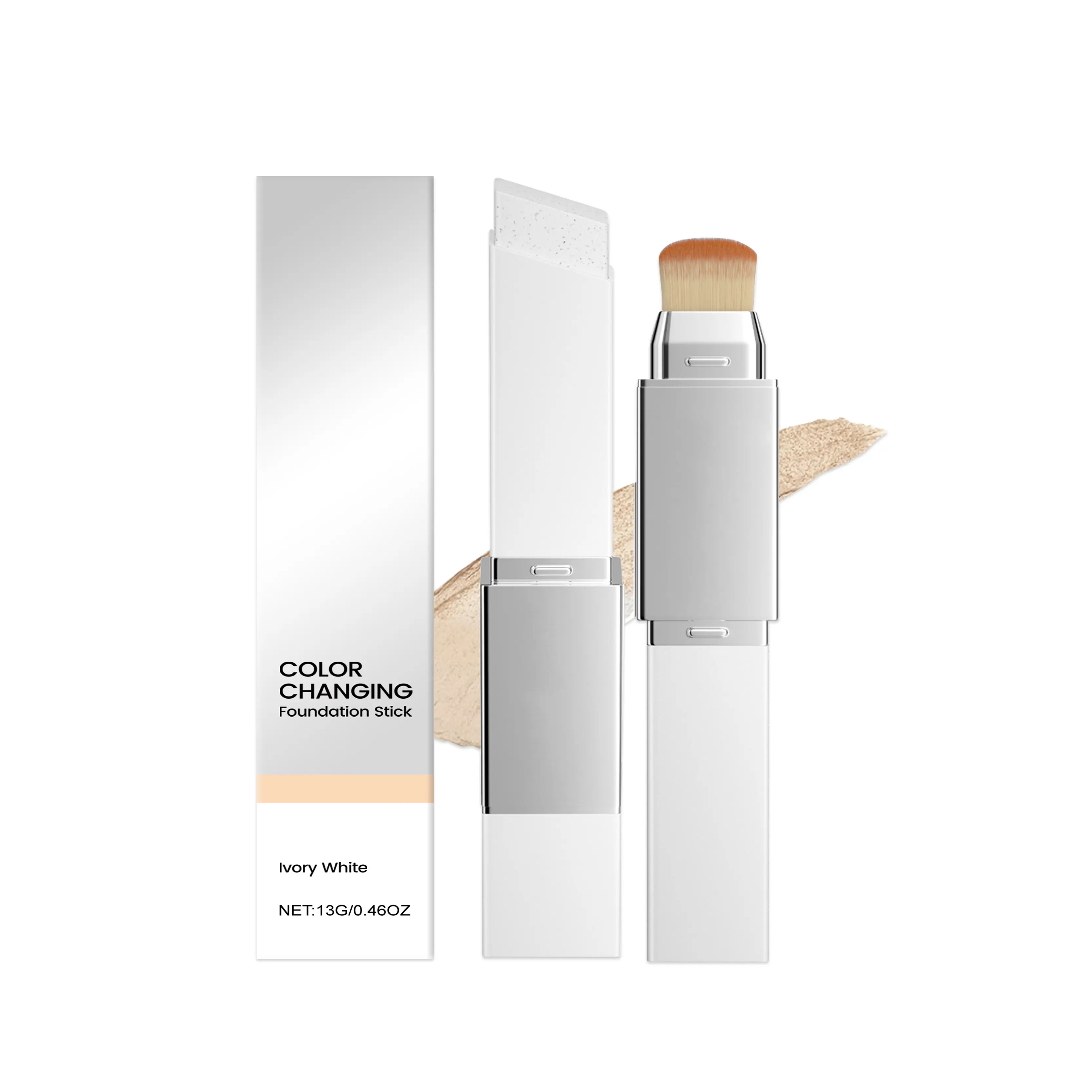 Color-Adapting Foundation Stick Makeup with Collagen, Brightening Formula for a Dewy Finish, 2-in-1 with Brush for All Skin Types - 0.46oz, Hydrating Foundation, Gentle, Concealer, Cream, Radiant, Flawless, Sensitive, Leakproof, Youth