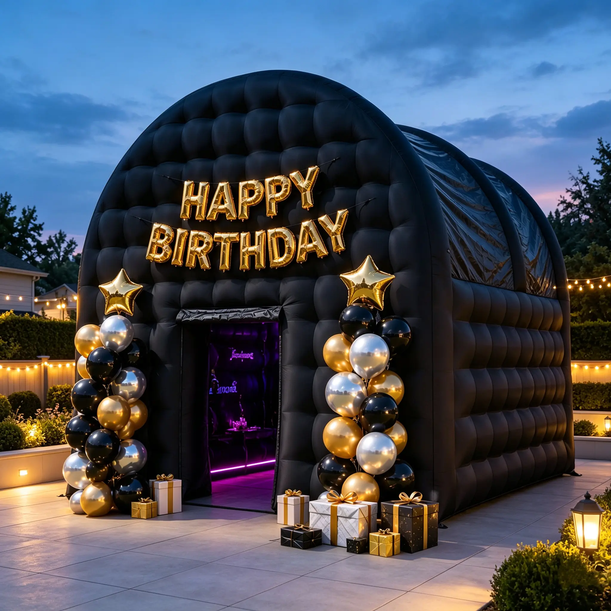 Inflatable Nightclub Tent Black Inflatable Night Club Disco Cube Gazebo Event House Area Portable Inflatable Party Tent for Birthday, School Events, Backyard Party, Wedding Rental Business Oxford Fabric Party Tent with  Blower campingessentials