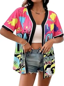 80s 90s Baseball Jersey for Women Hip Hop Custom Outfit for Party Back to The 80s 90s Retro Button Down Shirts