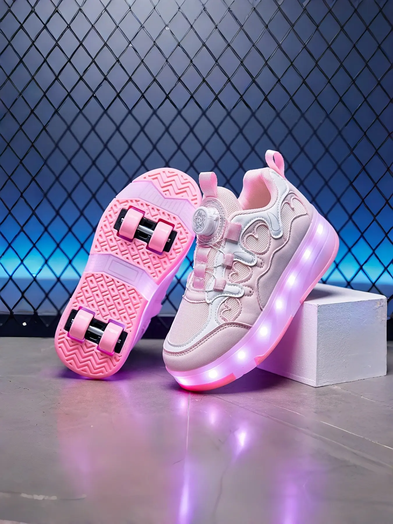 USB Rechargeable LED Roller Shoes with Hidden Wheels for Kids, Street Style, All Seasons, Colorblock, Tpu Upper, Rubber Sole, Trendy Trainers