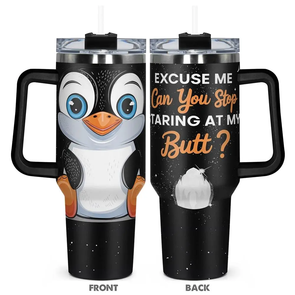40oz Tumbler with Lid, Cute Penguin Design Stainless Steel Water Bottle, Insulated and Durable, Gift for Any Occasion, Drinkware, Insulated Cup