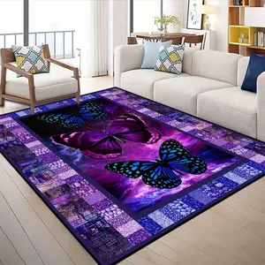 Purple Galaxy Butterfly Patchwork Large Soft Diatomite Floor Mat Perfect for Bohemian, Romantic, Whimsical, Fairy-tale and Feminine Home Decor Super Anti-slip Soft Diatomite Material Rug Suitable for Laundry Rooms, Bathrooms, Kitchens, Living Rooms Carpet