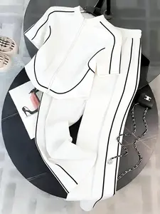 Women's Spring Summer Casual Matching Set, Two-Piece Slim Fit Zipper Top & Long Pants, Perfect for Daily Wear, Outdoor, Formal & Casual