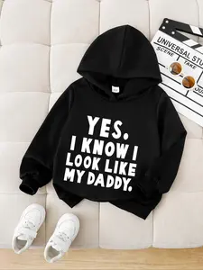 Boys' Casual Fashion Comfortable Letter Print Tee, Micro-Elastic Fabric, Perfect for Spring & Fall Seasons, Cute Graphic Tee, Graphic Print Hoodie