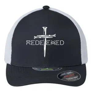 Redeemed Jesus Christ Died For My Sins 3 Nails Cross Christian Catholic Flexfit Unipanel Trucker Cap
