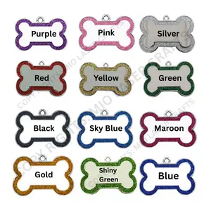 Personalised Glitter Tag Bone Pet ID Tag Engraved Dog Tag Cat Name Tags Custom