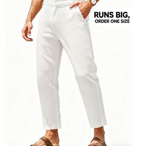 COOFANDY Men's Cotton Linen Pants Elastic Waist Lightweight Casual Pants Slim Fit Yoga Beach Pants with Pockets Menswear Trouser Daily