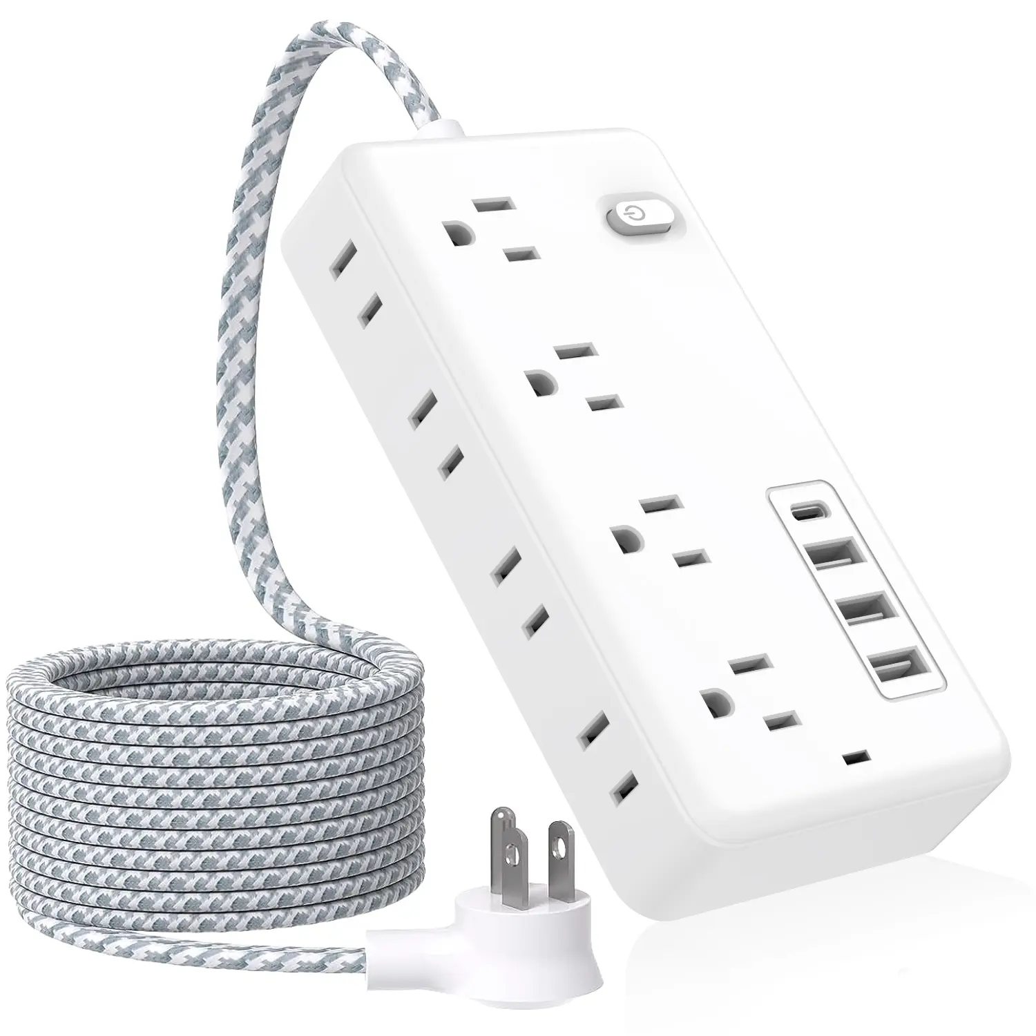 8-Outlet Surge Protector Power Strip with 4 USB Ports - Rectangle, Mountable, 125V US Plug, Ideal for Home Office Storage