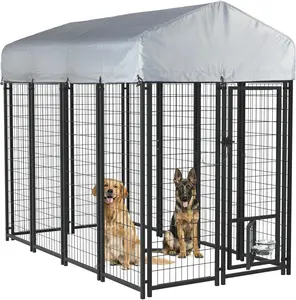 LEMBERI 8x4x6 FT Outdoor Dog Kennel for Large Dogs, Heavy Duty Welded Wire Steel Dog Playpen Fence with Secure Lock, Pet Pen with UV-Resistant Waterproof Roof Cover for Outside