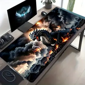 Oversized 60x35cm Dragon Theme Full Print Gaming Mouse Pad, Slip-Resistant Desktop Accessory with Durable Stitched Borders, Ideal for Gaming and Office Use, Great Gift for Gamers