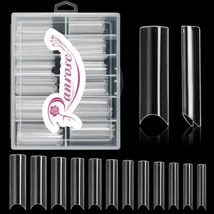 120PCS Extra Long Half Nail Tips,XXL Super Long Half Cover Deep C Curve False Nails 12 Sizes Tapered Square Press on Nails with Box