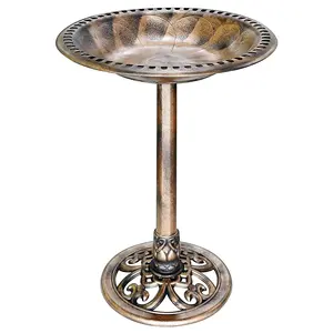 VIVOHOME 28 Inch Height Polyresin Lightweight Antique Outdoor Garden Bird Bath Birdbath Flower Pattern