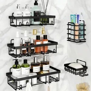 2026 New Year's Having, 5 Pack New upgrade, double hooks Rustproof Bathroom Caddy Heavy-Duty No-Drill Shower Organizer with Hooks Easy-to-Install Space-Saving Wall-Mount Design Ideal for Dorms Apartments & Renter-Friendly Bathrooms Classic Style