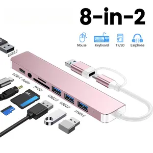 8-In-1 USB-C HUB with Usba+c Adapter, USB Port, 5gbps Speed, SD/TF Card Reader, 3.5mm Jack, Compatible with Laptops and Desktops
