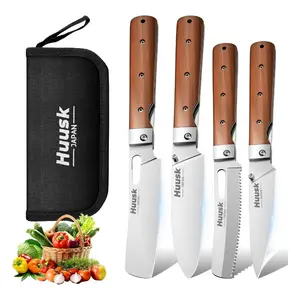 Huusk Folding Chef Knife Set - Including Nakiri, Santoku, Bread and Fruit Knives - EDC Kitchen Knife Set with 440C Stainless Steel Ultra Sharp Blade - Japanese Pocket Knives for Gift Giving