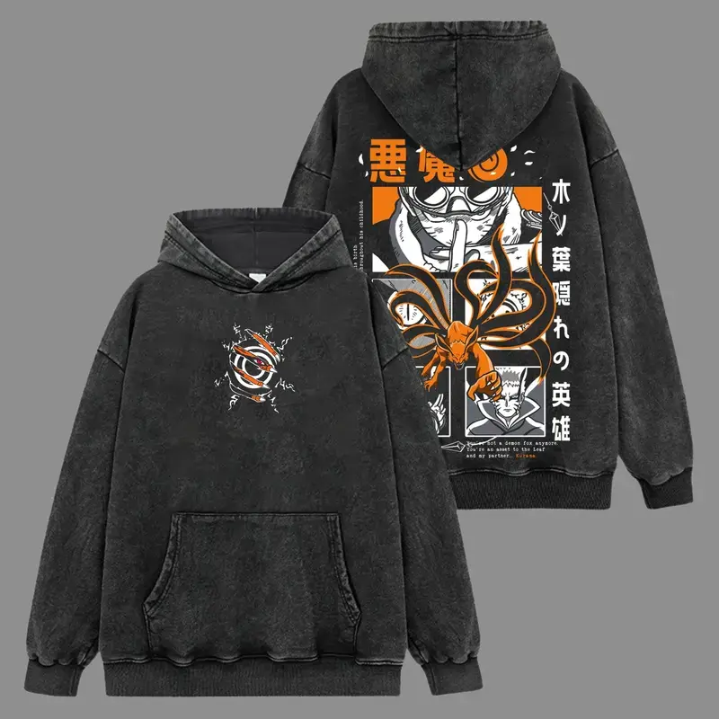 [Naruto] Kurama Nine Hoodie-Shirt Premium 100% Acid Wash , Naruto Fans, Anime Graphic Hoodie, Streetwear Hoodie Unisex Oversize Gift for Anime Lovers Oversized