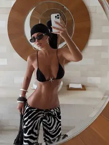 Three-Piece Set Women's Zebra Stripe Print Bikini Set, Sexy Three-piece Swimsuit for Beach Holiday Vacation, Ladies Swimwear for Summer, Striped Print Bikini