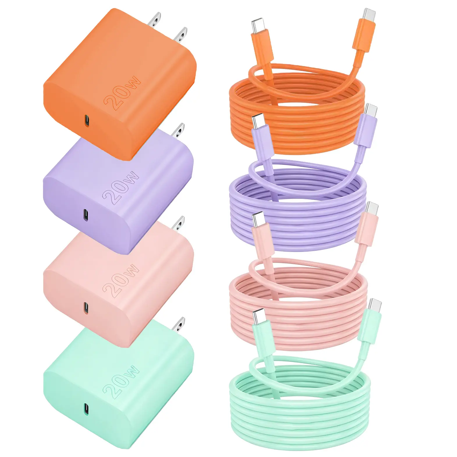 20W Type-C Fast Charging Colorful Charger Set, includes a 10-ft extra-long, durable Type-C data cable; Compatible for iPhone 17/17 Pro Max/16/16 Pro Max/15/15 Pro/iPad and Samsung Ultra26/S25+/S25/S24/S23/S23+/S22/S22+/S21 Ultra/S20, Smartphone, Cellphone