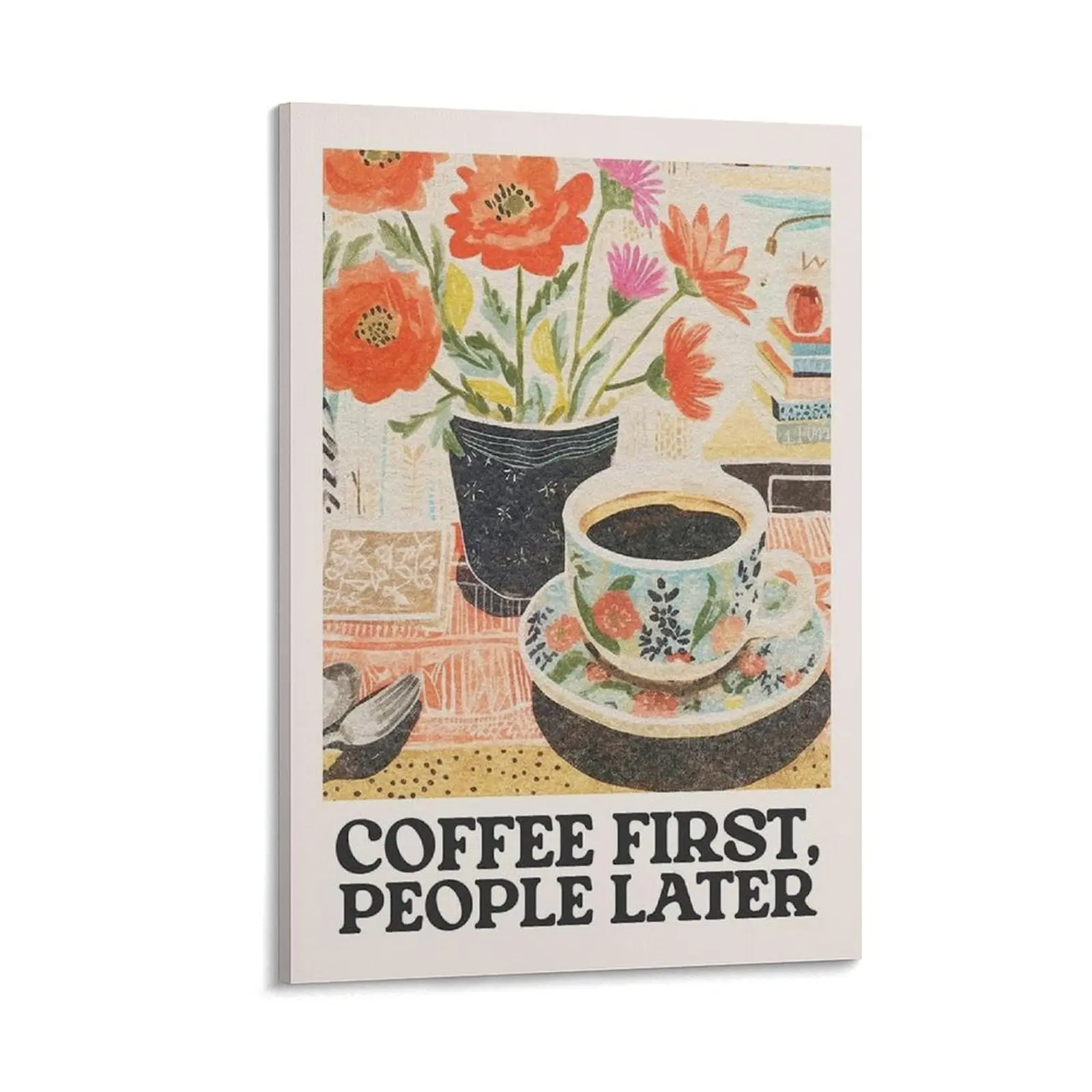 Coffee First Retro Wall Art–Trendy Coffee Cart Print for Coffee Lovers Maximalist Decor, Vintage-Inspired Poster Canvas Poster Bedroom Decor Sports Landscape Office Room Decor Gift Frames Ornaments Decoration Artistic