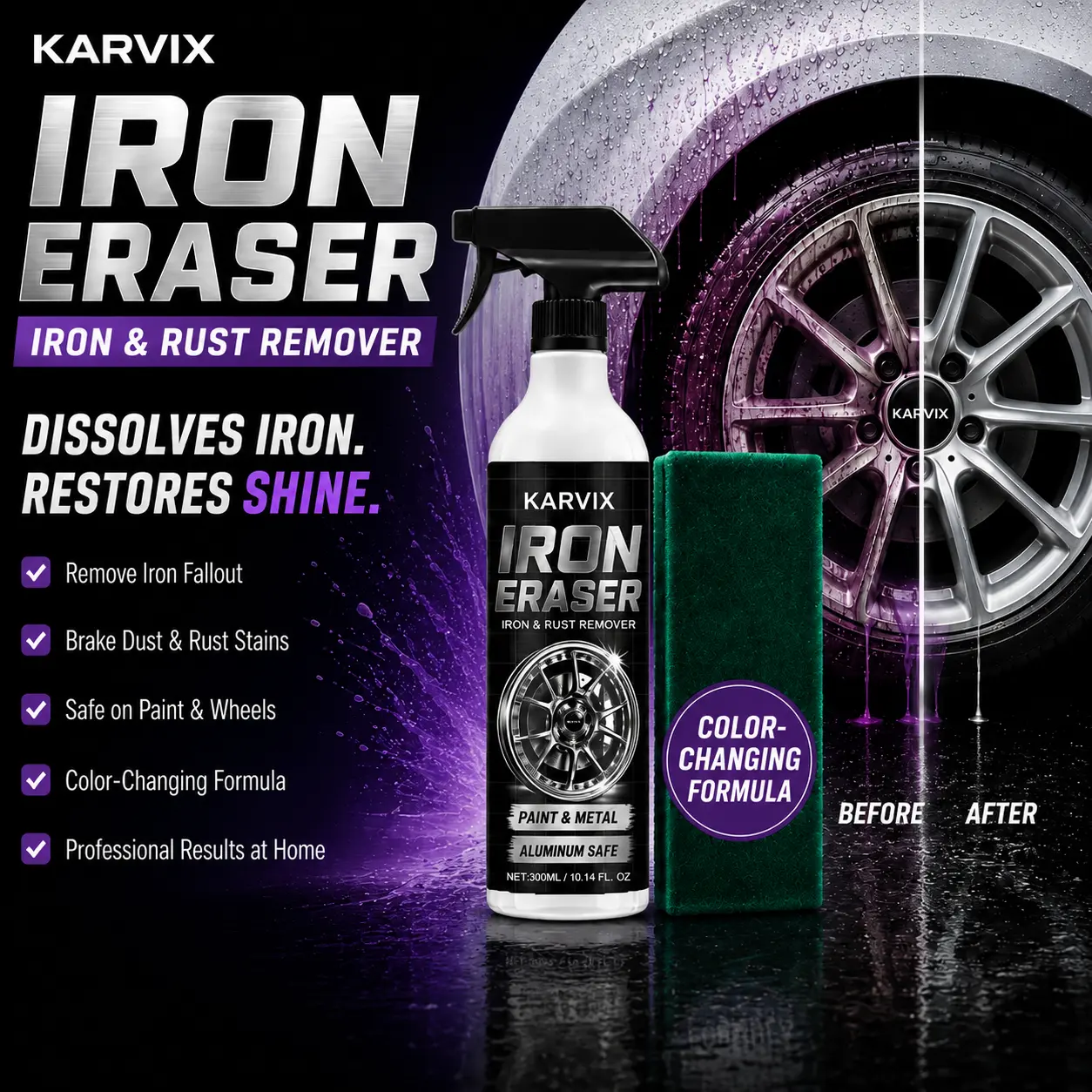 Iron Eraser Iron & Rust Remover Spray For Cars Brake Dust Iron Remover Fast Rust Removal Cleaner Safe For Paint & Wheels 300ml Iron Eraser Iron And Rust Remover Spray Iron Eraser For Rust Removal Brake Dust Iron Remover For Cars 300ml