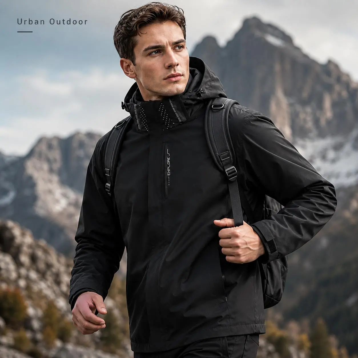 Men's Graphene Hooded Raincoat - Fitted Polyester Zip-Up Long Athletic Windbreaker, Waterproof, Windproof, Warm, Lightweight, Adjustable Drawstrings, Plain Solid Color, Multi-Pockets, Dry Clean No, All-Season Casual Outdoor Top for Running, Hiking