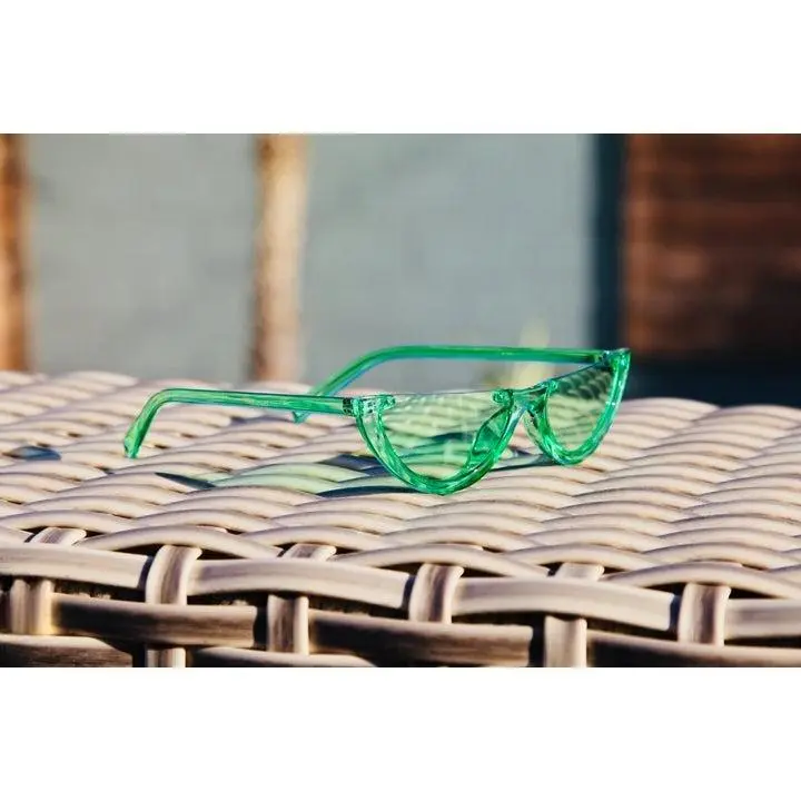 Rimless Sunnies Green Plastic Sunglasses with Colored Lenses and 5 ¾ Width Fame Final Sale Item