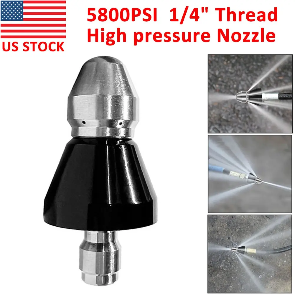 SJPACK Sewer Cleaning Tool, Heavy Duty Hose Nozzle - 5000PSI Pressurized Multi Function Sewer Jetter Nozzles, 1/4" Connector Dual-Action Pro-Grade Pipe Cleaner for Toilets