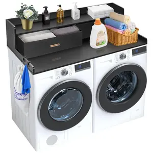 VEVOR 2 Drawers Washer Dryer Countertop with 2-Tier Shelf,  54" x 27" Wooden Washer and Dryer Countertop with Non-Slip Pads, Water-Resistant Laundry Topper for Laundry Room Organization, Black