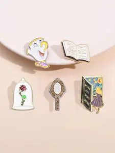 Cartoon Design Brooch, Cute Rose & Tea Cup & Book Design Brooch, Fashion Accessories for Women & Men, Enamel Pin for Backpacks, Jeans, Scarves, Hats Decoration