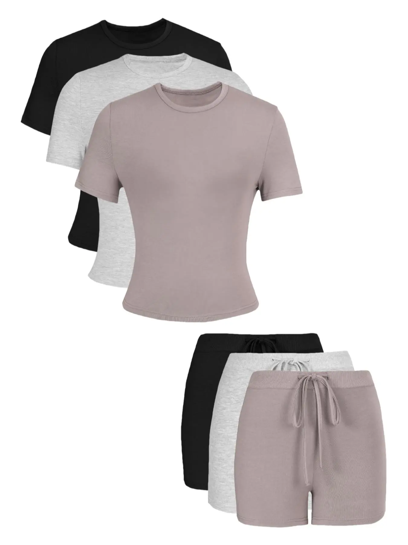 Women's Breathable Solid Color Top & Skinny Shorts Loungewear Set, Casual Comfy Basic Short Sleeve Tee & Minimalist Sleep Shorts Set, Ladies Pajama Set Pjs Pyjamas Sleepwear for All Seasons