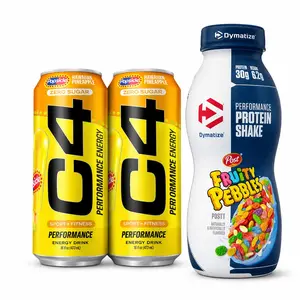 Pre & Post Workout Energy + Protein Drink Combo (2 C4 Zero Sugar Energy Drinks + 1 Fruity Pebbles Protein Shake