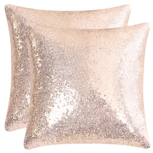 Unique Bargains 2 Pcs Sequin Throw Pillow Covers, Shiny Sparkling Comfy Satin Sequin Cushion Covers, Decorative Pillowcases for Bedroom/Living Room/Sofa/Party, 16 x 16 Inch, Rose Gold