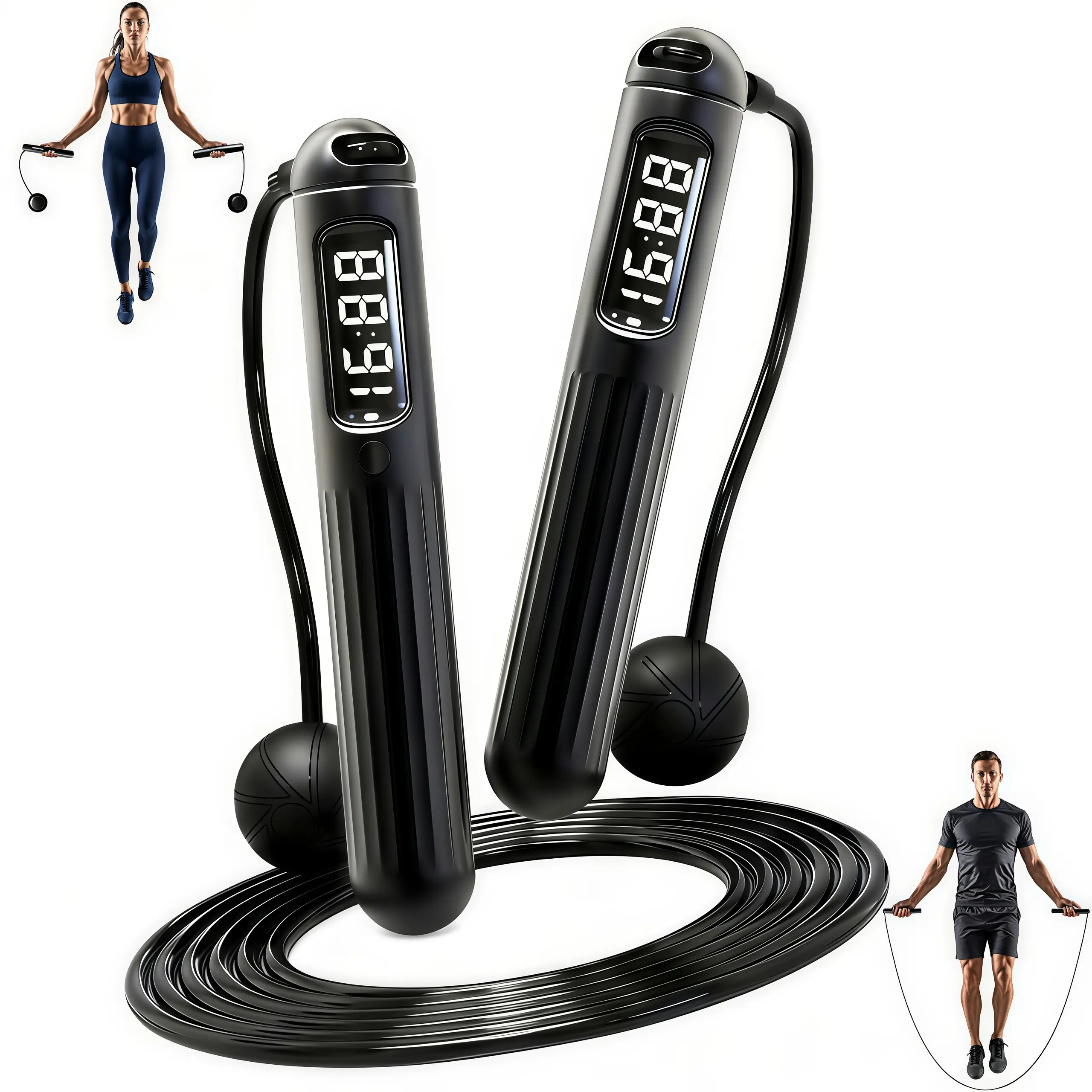 LMMAKE 1PC 2-in-1 Smart Jump Rope - Hall Sensor Count, Dual Modes for All Fitness Levels, Extendable, Adjustable Length, Cordless, Counter for Cardio Exercise Indoors & Outdoors, Suitable for All Ages