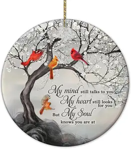 My Mind Still Talks to You Cardinal Circle Ceramic Ornament - Memorial Christmas Ornament Gifts for Loss of Loved One in Heaven - Memorial Hanging Home Decorations Ornaments - 3' Inch
