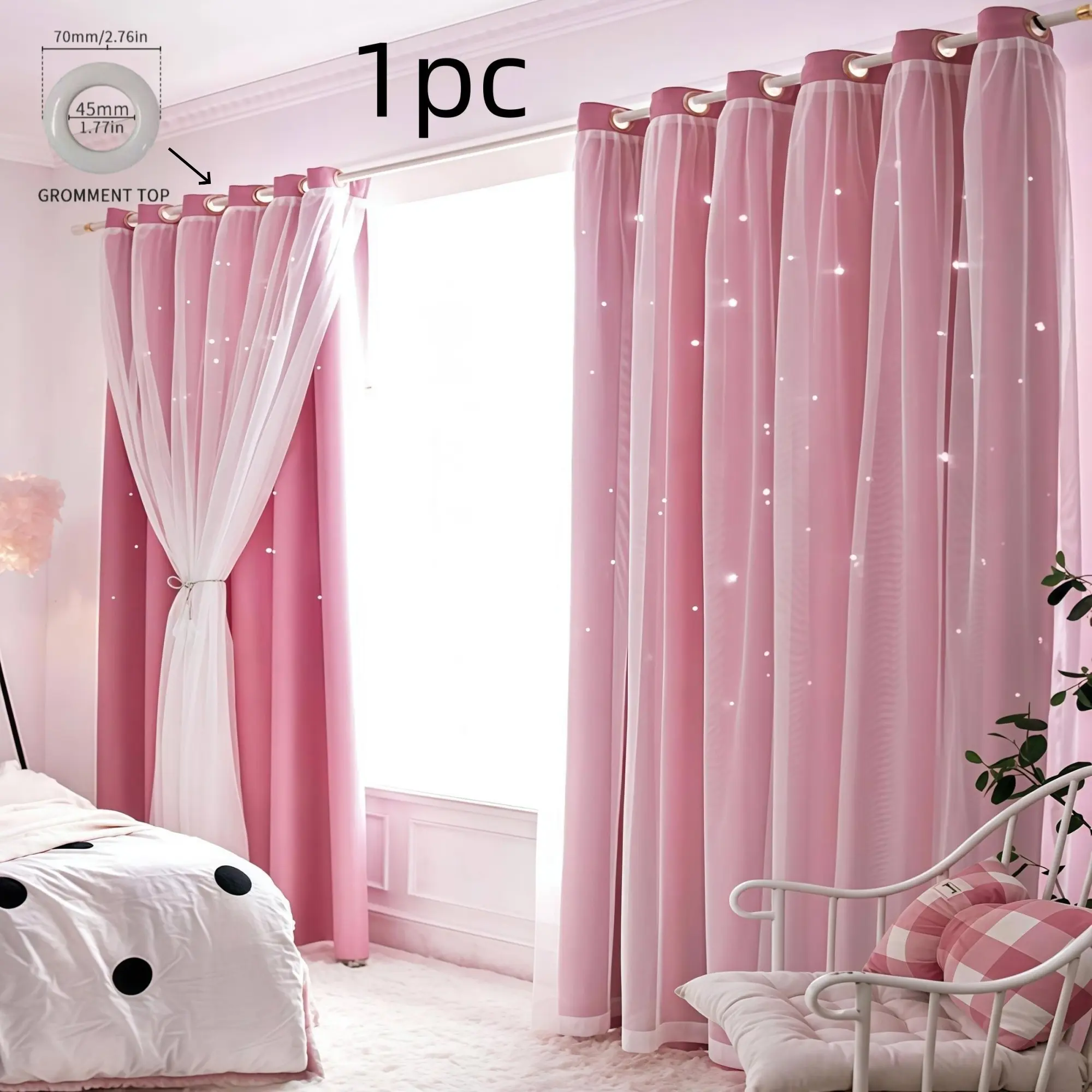 Double Layer Curtain, Privacy Grommet Curtains, 1 Count Solid Color Blackout Curtain for Living Room or Bedroom, Window Curtain, Home Decor, Home Decoration Curtain, Home Decorative Curtain