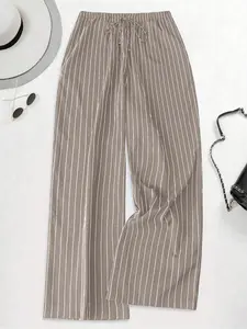 【Plus Size】 Striped Print Wide Leg Pants, Casual Comfy Trousers for Daily Wear, Women's Bottoms for All Seasons, Womenswear