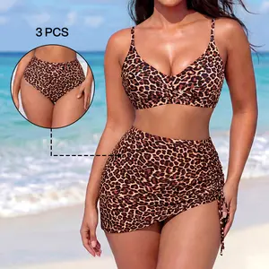 [Run One Size Smaller] Lilylove Women's Tummy Control Cross Ruched Bikini 3-Piece Set with High Waisted Swim Skirt Summervibes- Separate Top & Bottom Sizing Swimsuit outdoorfun